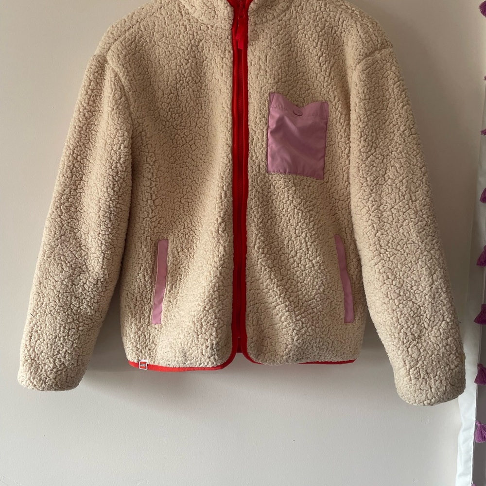 LEGO Cream and Red Puffer Jacket with Plush Texture
